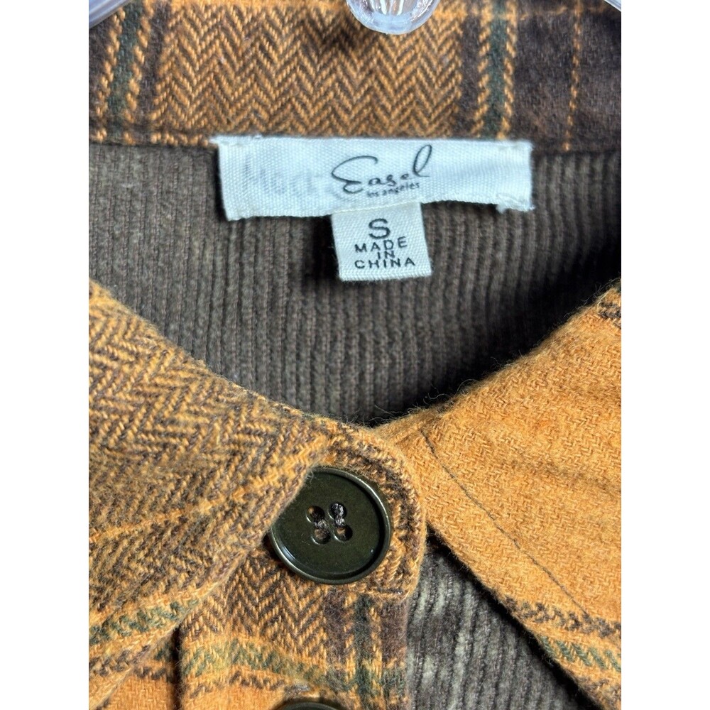 Easel Los Angeles Brown/Orange Plaid Corduroy Button-Up Flannel /Shacket S - Picture 4 of 7